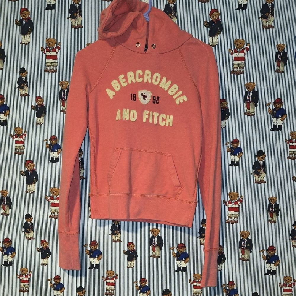 Vintage Y2K Abercrombie & Fitch Coral Pink Preppy Hoodie Medium